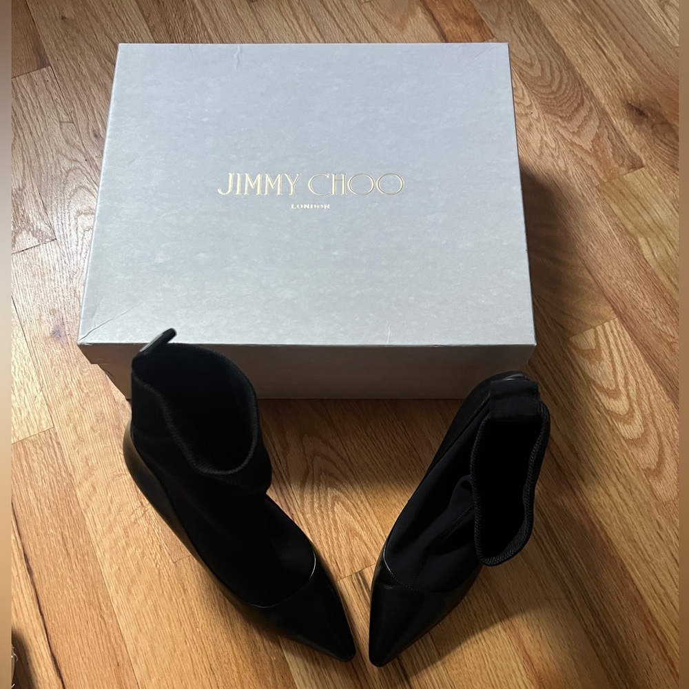 Jimmy Choo Brandon Leathee Stretch Fabric Sock Ankle Boots Size 37